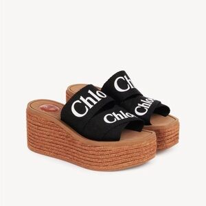 Chloé Black and Brown Logo Platform Sandals